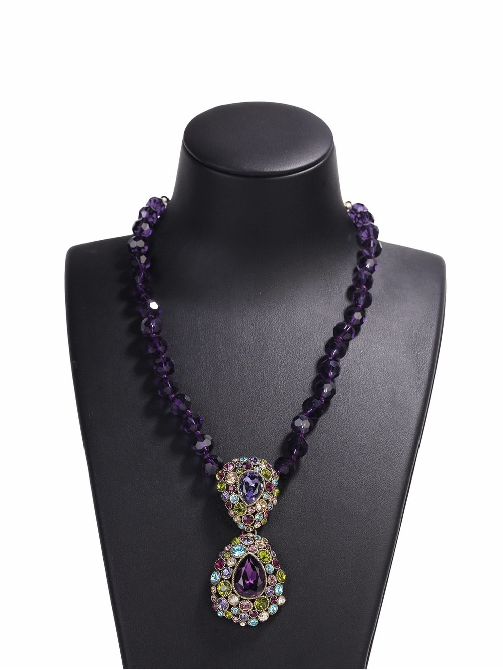 Heidi Daus Purple Crystal Bead Statement Necklace - Unbranded